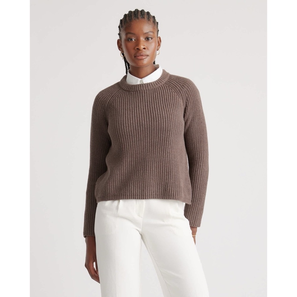Quince Brown Crew Neck Fisherman Sweater